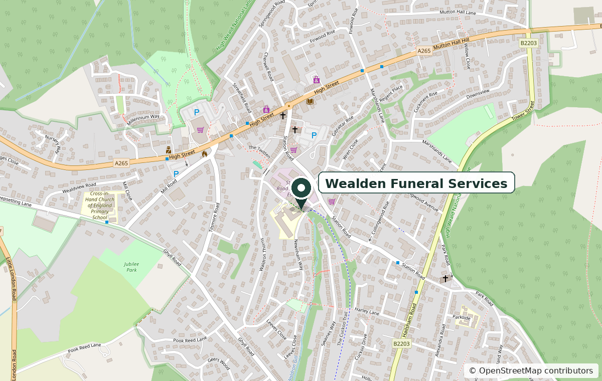 Street map showing Wealden Funeral Services near Station Road in Heathfield