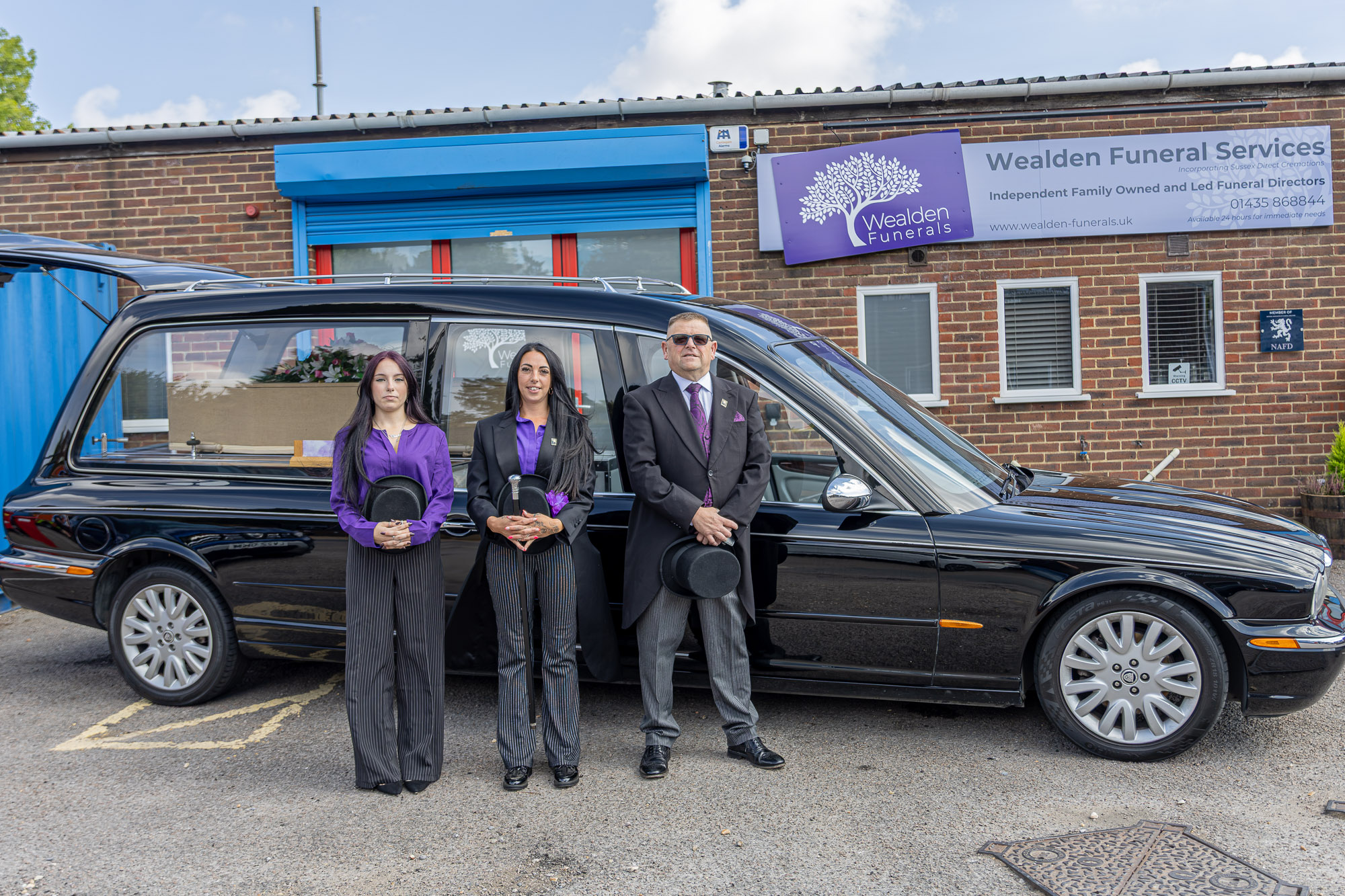 Tiah, Stacie and Andy outside the Wealden Funeral Services office in Heathfield