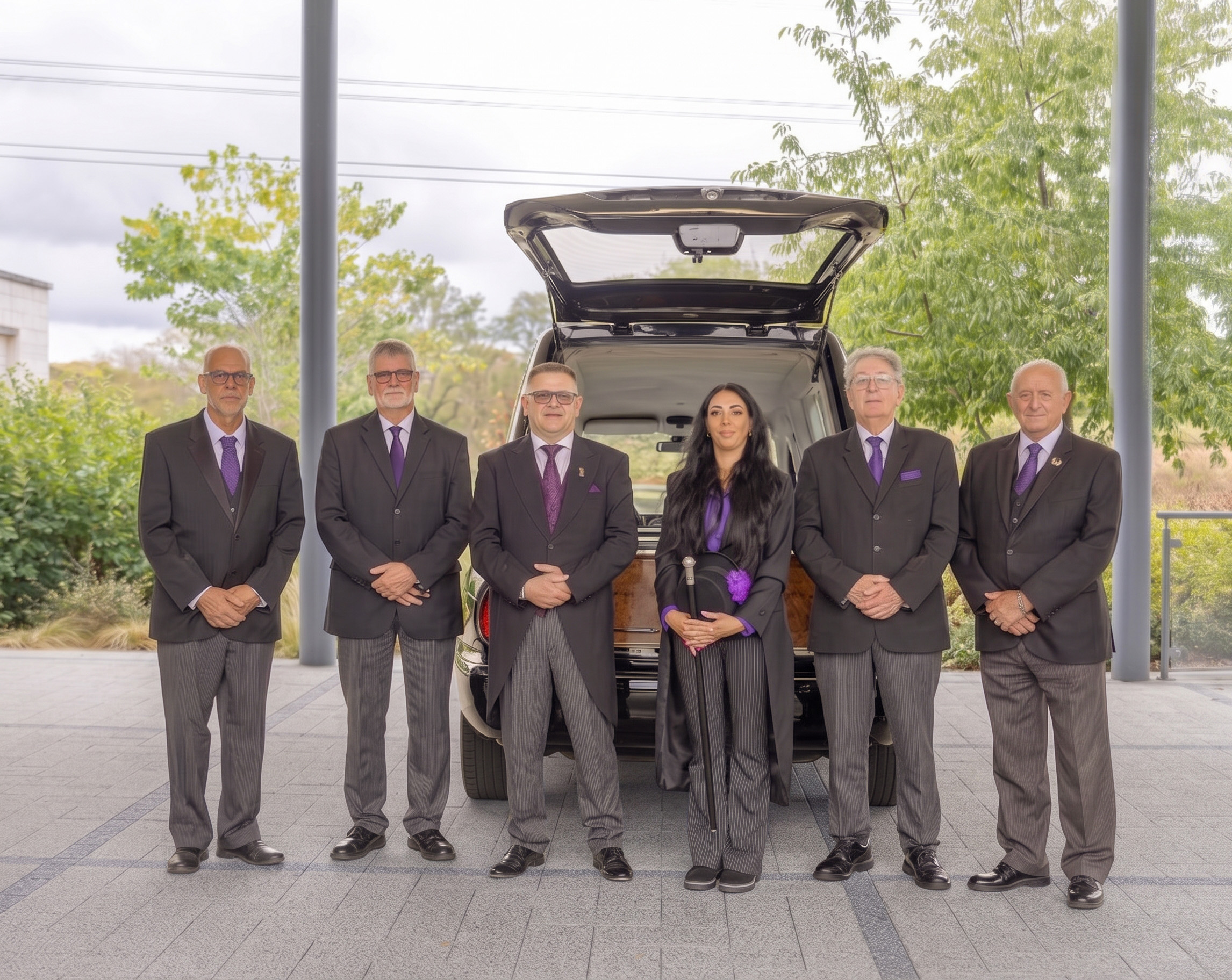 The Wealden Funeral Services team beside the hearse at Wealden Crematorium