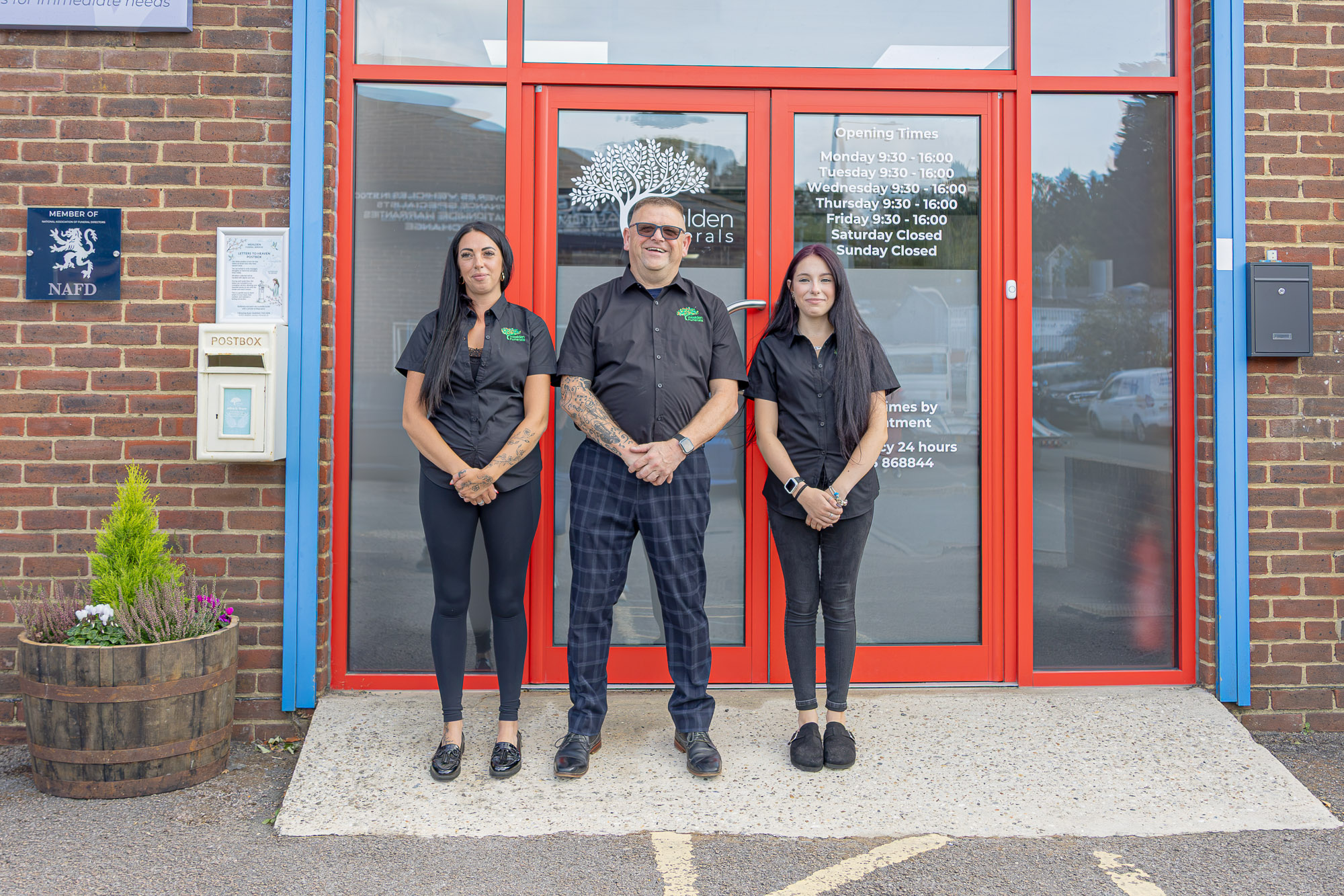 Tiah, Stacie and Andy outside the Wealden Funeral Services office in Heathfield