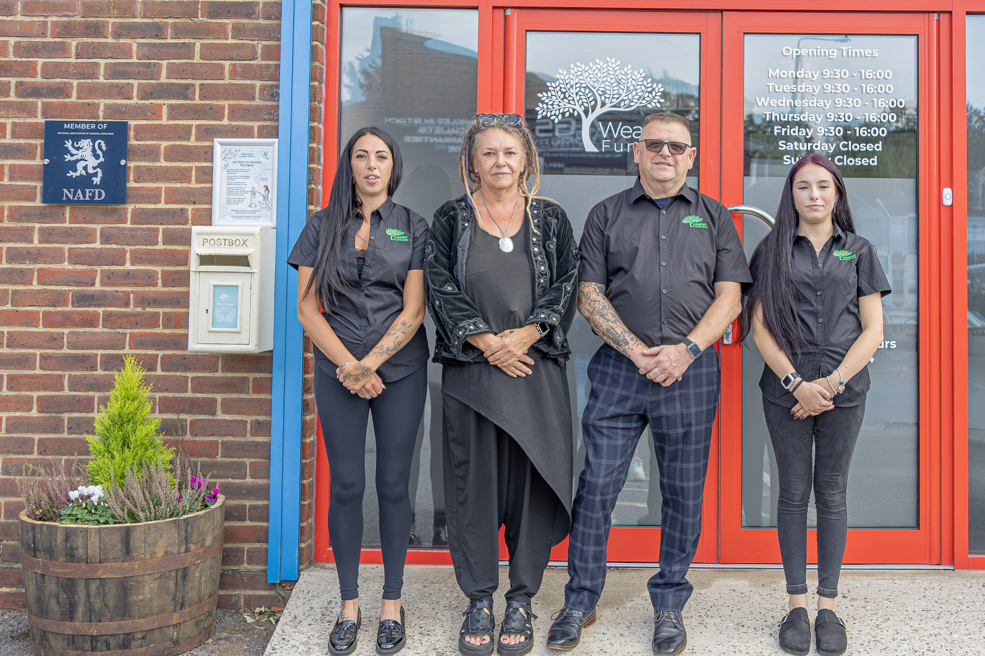 Tiah, Nikkie, Andy and Stacie outside the Wealden Funeral Services office
